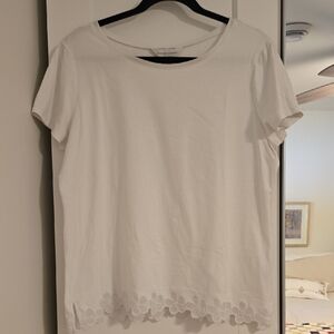 Christopher & Banks White Floral Hem Women's T-shirt Size L